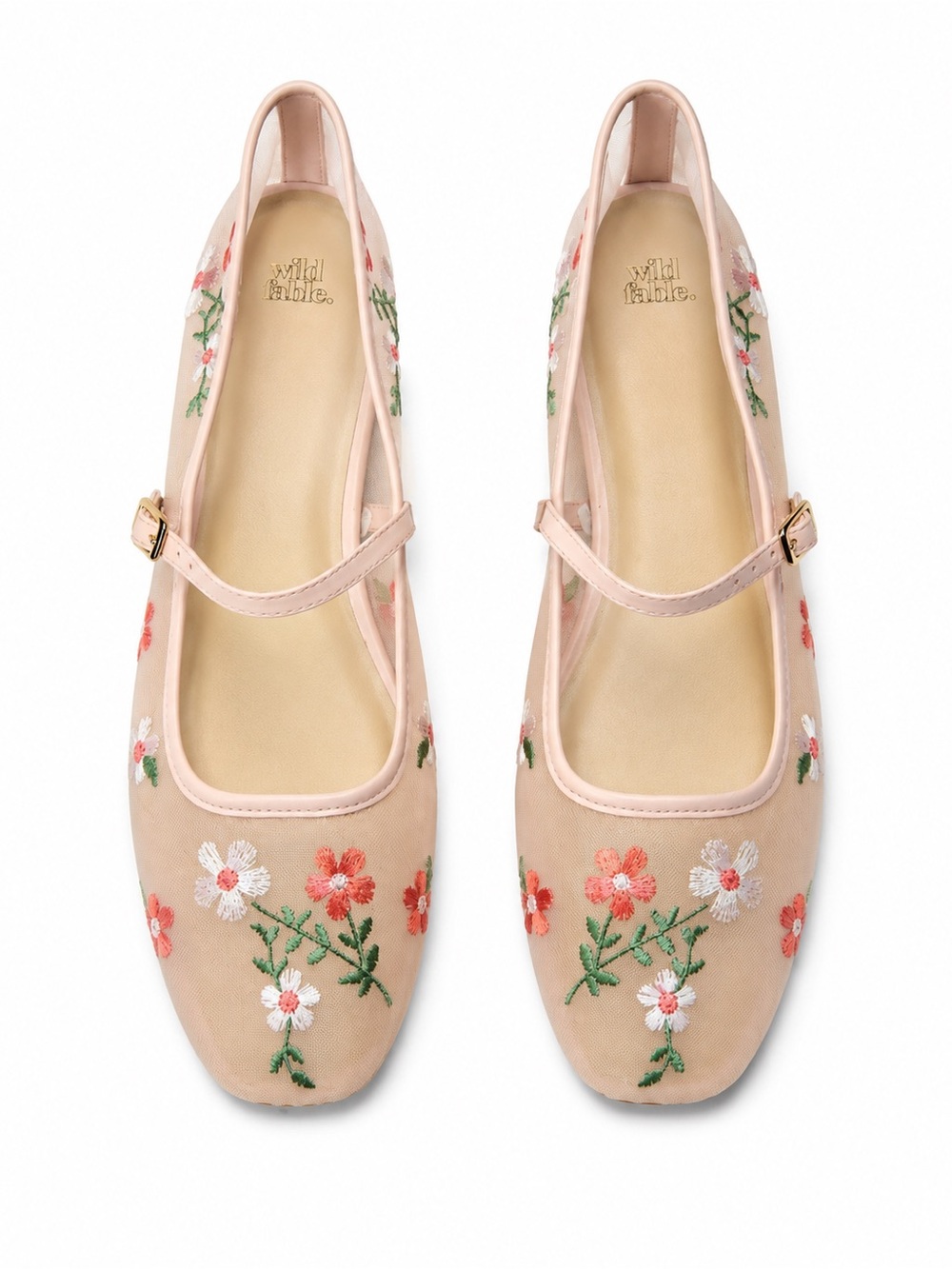 wild fable Blush Pink Embroidered Floral Mary Jane Flats Size 11 Like New